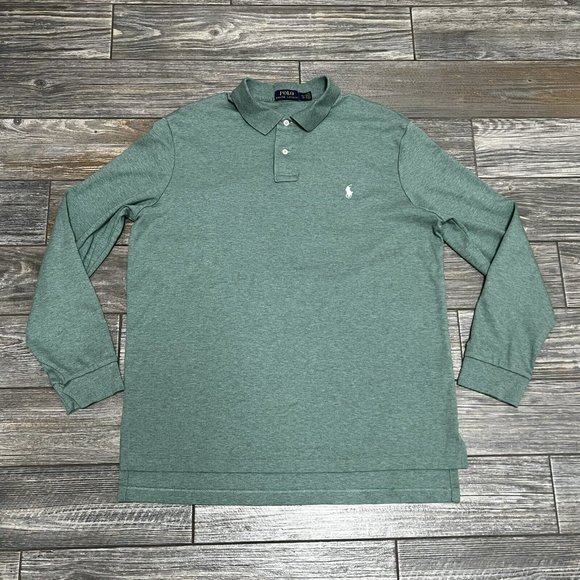 Polo Ralph Lauren L/S Shirt Men's Size XL Heathered Green White Pony Smooth - Picture 9 of 10